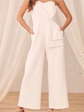 Lulu's Ivory Strapless Wide-Leg Jumpsuit